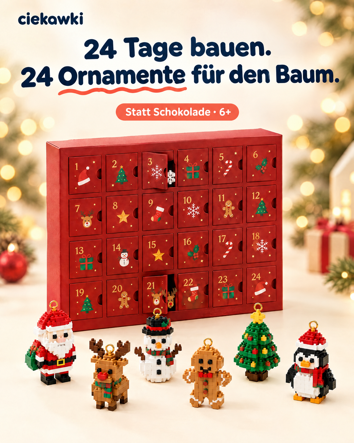 Bausteine-Adventskalender mit 24 Ornamenten