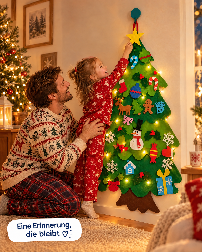 Filz-Weihnachtsbaum für Kinder – 32 Klett-Anhänger und LED-Lichter