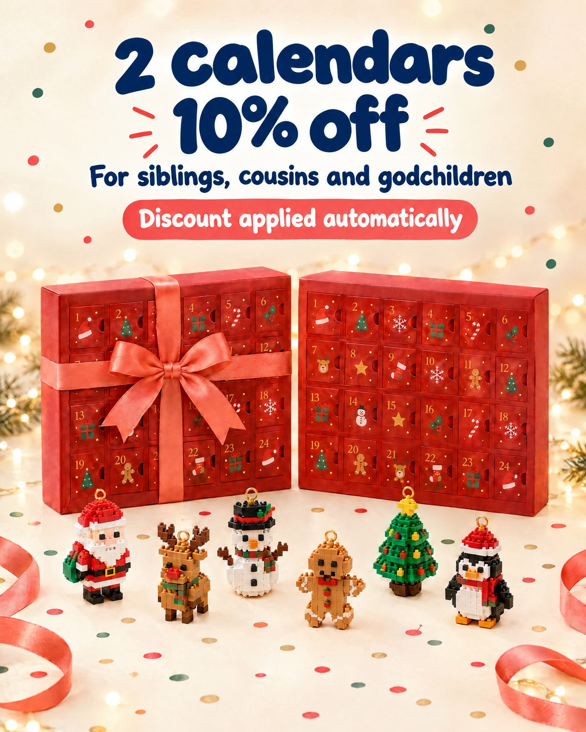 Two brick advent calendars with a bow – 10% off when you buy 2, applied automatically